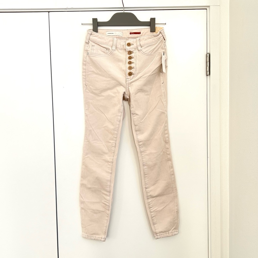Anthropologie Pilcro Cream High-Rise Button-Fly Skinny Corduroy Pants
